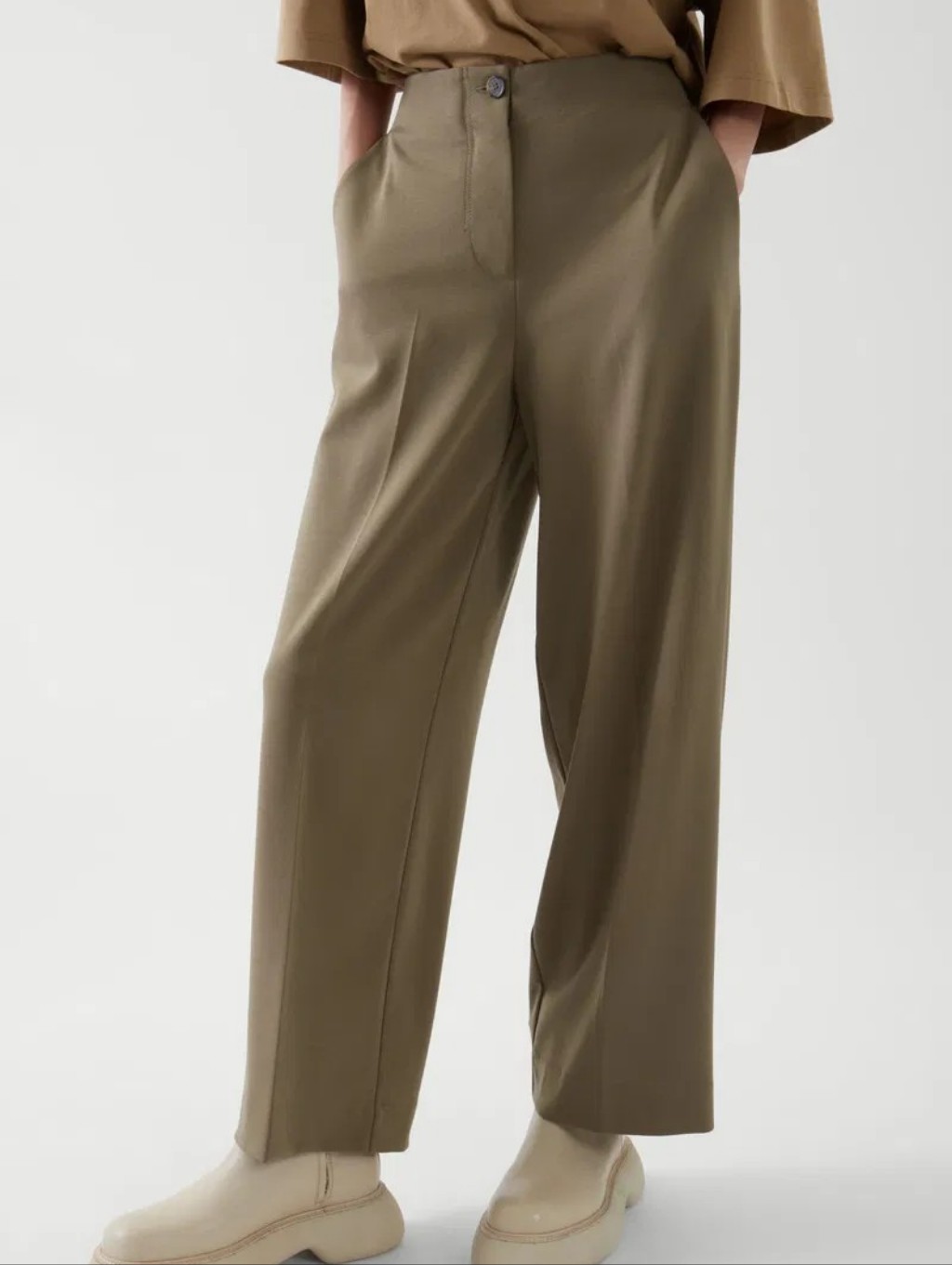 Cos Beige High-Waisted Wide-Leg Trousers